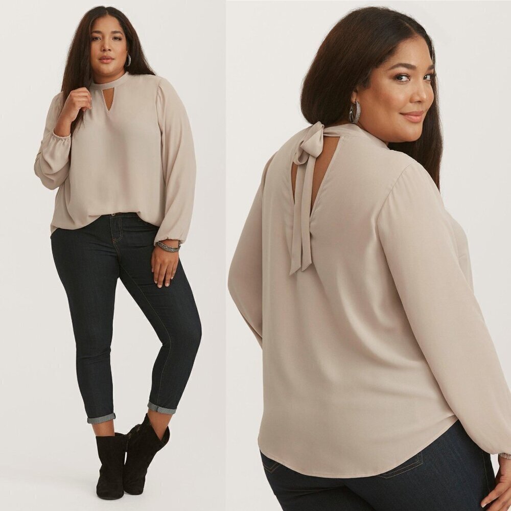 NWT Torrid Taupe Long Sleeve Georgette Mock Neck Blouse